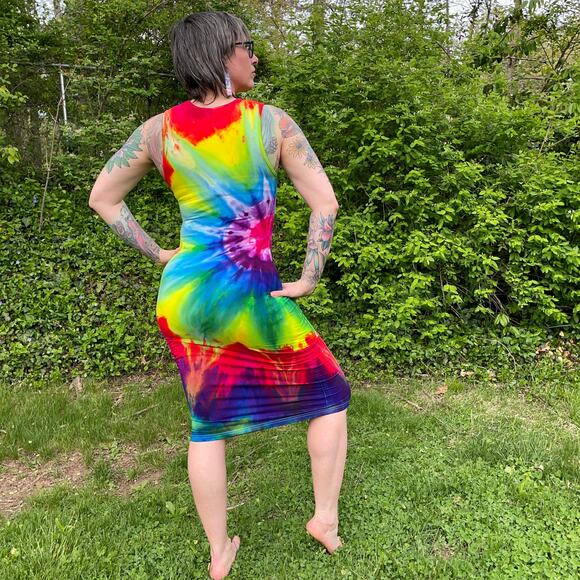 Ice Dyed Rainbow Dress - Sleeveless Tank Bodycon - Vibrant (Women's Small) - Picture 2 of 10